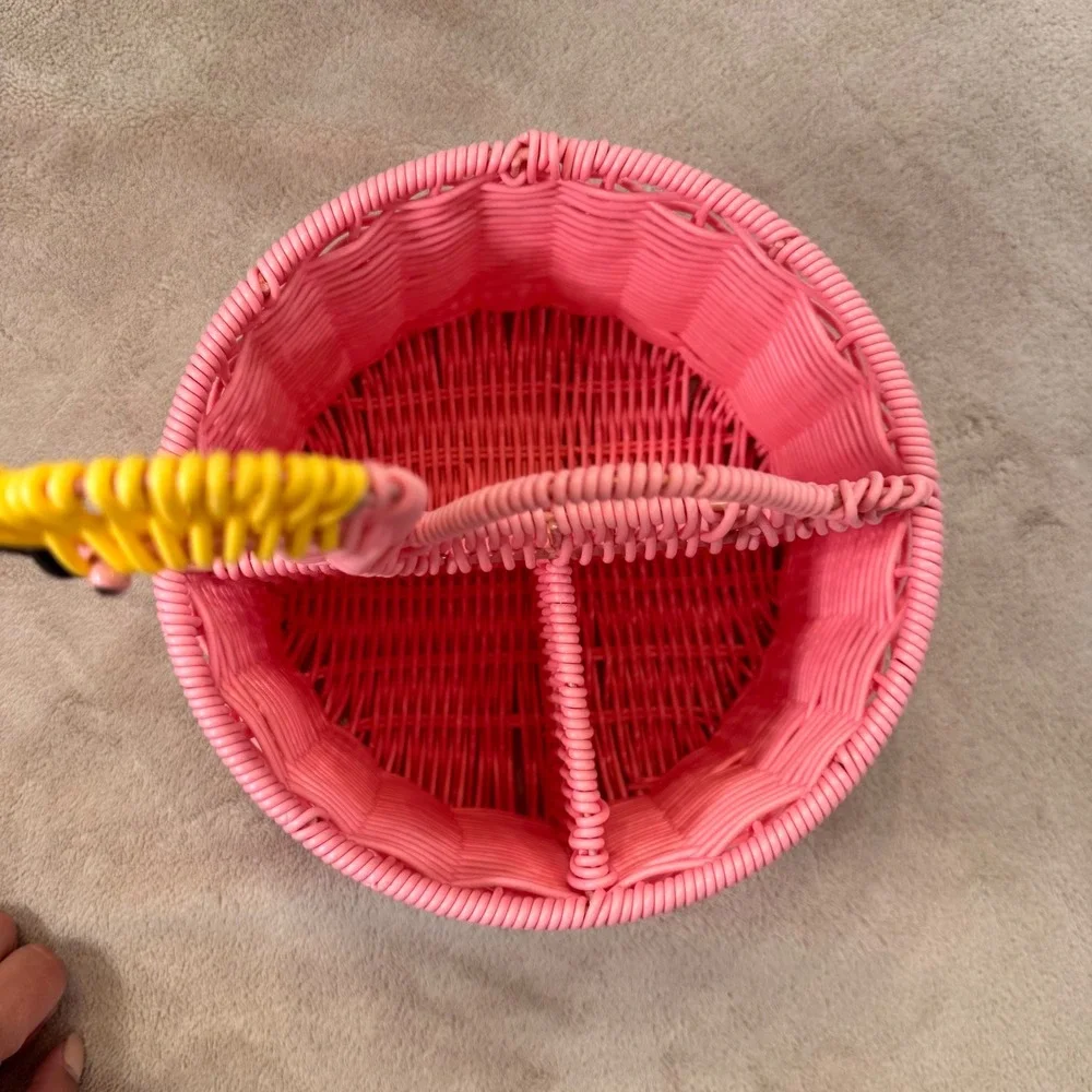 Tropical Pink Flamingo Wicker Basket Caddy Utensil Holder Organizer BBQ Kitchen